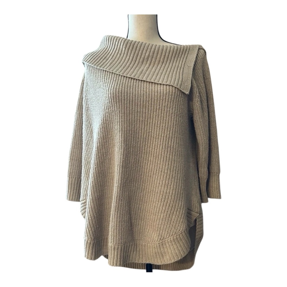 89th & Madison Off-the-Shoulder Oversized Taupe Chic Sweater Tunic, Women’s XL